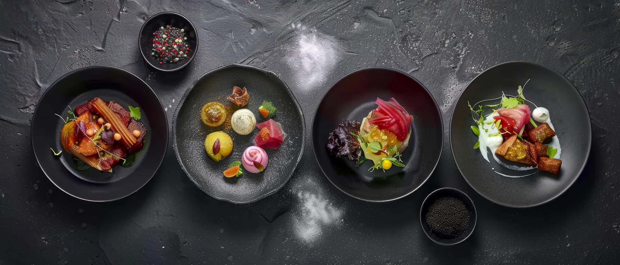 Assorted plated dishes on a table